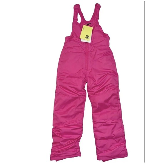 All In Motion Girls Snow Bib snowsuit ski Pants Pink Water Resistant L 10/12 - Picture 2 of 7